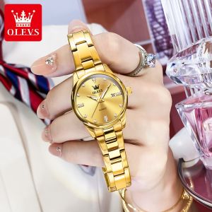 OLEVS Watch For Women Waterproof Original Branded 2025 New Elegance Fashion Stainless Steel Watch Band Diamonds Calendar Calendar Quartz Watch