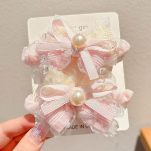 NING ZHOU | Elastic Pearl and Net Bow High Ponytail Hair Ties