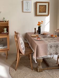 4/10seat Cotton Linen Tablecloth Table Cover Tassels Table Cloth Rectangular Home Decoratio Cloth