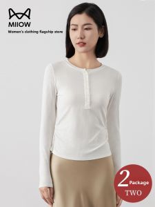 Miiow | Slim Fit Long Sleeve T-Shirt Womens Spring Autumn Half Open Collar Button Ribbed Versatile Shoulder Length Base Shirt
