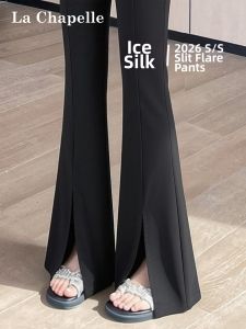 La Chapelle | Black Thin Silk High Waisted Slimming Flared Pants