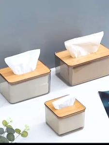 Hộp Đựng Giấy Ăn Nhựa Trong Nắp Tre Gỗ Thiết Kế Sang Trọng Nhiều Kích Thước Lựa Chọn