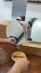 Gương trang điểm để bàn đế gỗ Oval Bamboo Crom siêu nét điều chỉnh góc gương 180 độ Minh House