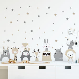 Cartoon Animals Wall Stickers DIY Giraffe Fox 3D Removable Art Decals for Kids Rooms Kawaii Wallpaper Home Decor