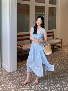 MASISI | Plus Size V-neck Embroidered Hollow Out Slimming Summer Dress