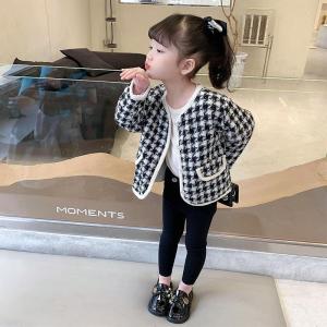 Little DR Jacket Kids Girls Winter Small Fragrant Style Cardigan Plaid Blazer Coat Korean Sweater Children Black Crop Tops Cotton White Long Sleeve Autumn Wear baju sejuk budak perempuan