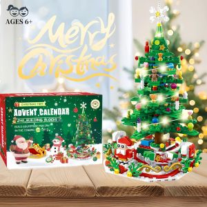 Portable Christmas Tree Building Set with LED Light Toys Kids Adult 24&1 Calendar Building Blocks Sensory Blind Box Gift
