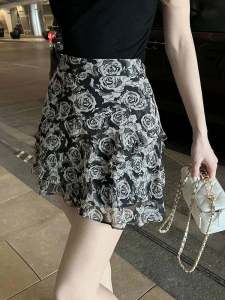 กระโปรงทรงเอเอวสูงพิมพ์ลายดอกไม้ กระโปรงสั้นทรงเอสไตล์ยุโรปสำหรับผู้หญิง กระโปรงสั้นทรงเอเอวสูงแบบอเนกประสงค์