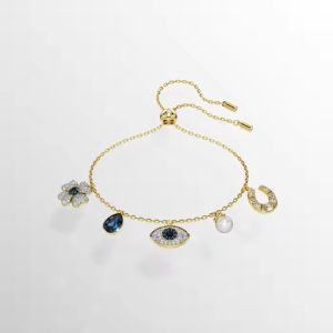 💖Swarovski💖(New)Symbolica Clover Devils Eye and Horseshoe Blue Diamond Bracelet S925 Sterling Silver Womens Fashion Bracelet Hypoallergenic Non-allergenic Valentines Day Gift Birthday Gift for Girlfriend Bestie
