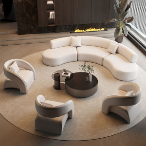 Business Sofa Semi-Circular Shape Office Hotel Sales Office Lobby Beauty Salon Waiting Area Reception Luxury Italian Style PU Leather