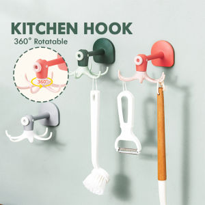 HOMEKARE Self Adhesive Kitchen Hooks Storage Rack Octopus Hanger 360 Degrees Rotatable Multipurpose Kitchen Accessories Penyangkut Dapur