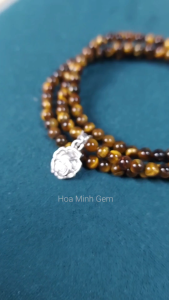 Vòng tay đá Mắt Hổ vàng nâu size 4 li mini kiểu đeo quấn 3 vòng phối charm hoa hồng dễ thương phong cách không kén mệnh | Hoa Minh Gem