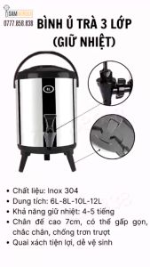 Bình giữ nhiệt ủ trà sữa 3 lớp giữ nóng lạnh đựng nước chuyên dụng pha ủ trà 6L 8L 10L 12L