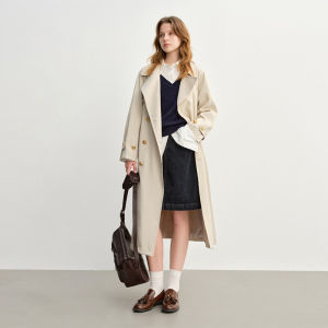 DUSHU | Relaxed Style Double Breasted Long Coat Womens Outerwear