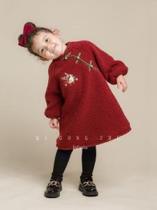 Red Childrens Cheongsam Dress Baby New Year Visit Clothes Autumn Winter New Style Girls Clothing Traditional Chinese Ethnicity Fashion