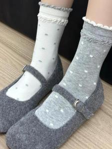 Polka Dot ผู้หญิง ถุงเท้าถึงกลางน่อง ถุงเท้า ระบายอากาศได้ดี บาง ผ้าฝ้าย Blend หวาน ปากบับเบิ้ลสไตล์วิทยาลัย ฤดูใบไม้ผลิ ฤดูใบไม้ร่วง ถุงเท้าตามฤดูกาล