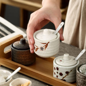 Japanese Style Seasoning Containers Condiment Bottle Ceramic Seasoning Cans Suit Creative Kitchen Utensils Oil Salt Canakin For Home Spice Jar