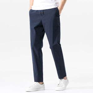 Icy Silk Casual Pants Men Loose Straight 3/4