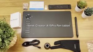 (VEIKK Official store) VEIKK A15PRO Graphic Drawing Tablet Digital Drawing Pad for Digital Art with Battery-Fee Pen Tablet 16384 Pressure Sensitivity 10 x 6 inch Large work area with Passive Stylus 12 Hotkeys with a Scoll Wheel