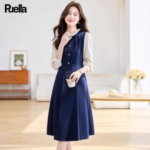 Puella | French Style Herben Chic Dress with Long Sleeves and Patches