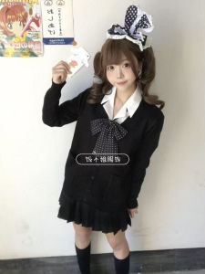 ชุดนักเรียนสีดำ เสื้อคาร์ดิแกนถักแขนยาว ชุดนักเรียน JK เสื้อเชิ้ตผู้หญิง ชุดนักเรียน ชุดนักศึกษา สไตล์ญี่ปุ่น ชุดนักเรียน