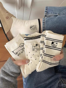 น่ารัก การ์ตูน ลายสุนัข ผ้าฝ้าย ถุงเท้าถึงกลางน่อง ถุงเท้า ผู้หญิง ฤดูร้อน สไตล์ Home Alley Moisture Wicking ถุงเท้าสบายสําหรับทุกฤดูกาล