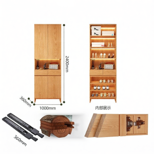 Large Capacity Multi-layer Solid Oak Shoe Cabinet with Transparent Glass for Home Entrance