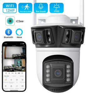 Camera IP Wifi Ngoài Trời 6K 12MP Ba Màn Hình Camera Kép 8MP 4K PTZ CCTV An Ninh Video Với Tính Năng Phát Hiện Người Bằng AI Hỗ Trợ Ứng Dụng iCsee
