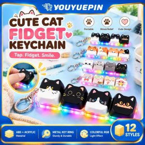 YOUYUEPIN 4 Keys Cat Fidget Keychain Set Creative Cartoon Animal Keyring Stress Reliever Toy Funny Gag Gift For Students Office Workers
