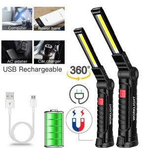 COB LED Folding Flashlight Portable Magnetic Work Light Lantern USB Rechargeable Emergency Repair Camping Torch Lamp With Hook