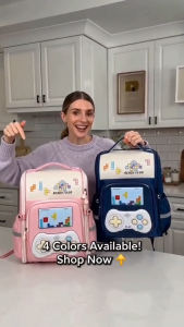 ABC BAGS#9945 Trendy KIDS gamer-themed 17inch backpack features Tetris-inspired graphicsbuilt-ingame controller design