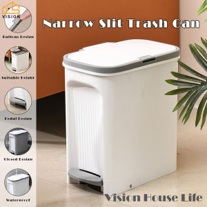 ที่วางถังขยะแบบเหยียบมีฝาปิดแบบกดมีฝาปิดแบบ14L ของวิสัยทัศน์ถังขยะแบบกดสำหรับถังขยะในห้องน้ำถังขยะแบบกดสำหรับถังขยะพลาสติกล็อคกลิ่นสำหรับห้องครัว/ห้องนอน/สำนักงาน