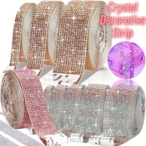 Sparkly Silver Glass Rhinestone Stickers Strip / Shiny Self Adhesive Crystal Stickers Beads Appliques For DIY Car Decoration/Crafts Weddings Parties