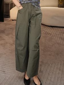 Shalldoer | Womens Straight Leg Casual Pants High Waist Trousers Breathable Thin Summer Workwear Korean Style Commute Pocket Detail