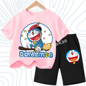 52TOYS | New Doraemon Classic Cartoon Pattern Kids 2Pcs Set Short Sleeve T Shirt Sports Shorts Summer Breathable Home Wear Birthday Gift