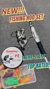 Fishing Rod Set 1.8m/2.1m  Silver Dragon Spinning Rod Carbon Fiber 2 Section with Spinning Reel 5.2:1 Gear Ratio Max Drag 15kg Metal Wire Cup for Various Waters