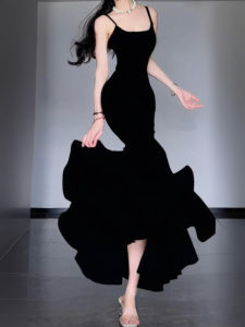 SUHUIQIAN | Black Strapless Bodycon Mermaid Dress