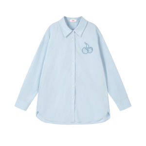 Relaxed Fit Two-Piece Look Embroidered Shirt with Neck Tie