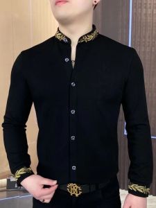 Kawadu | Spring-Autumn New Fashionable Casual Black Embroidered Shirt with Mandarin Collar