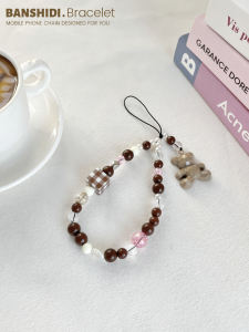 Ceramic Bear Crystal Mobile Phone Case Lanyard Cute Pendant Earphone Cover Wrist Strap Fine Rope DIY Creative Bead Camera Chain Key Ring