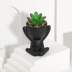 XIYA FLOWER Artificial Aloe Potted Plant Black Miniature Character Pot Fake Potted Plant Wholesale PE Material Home Decoration