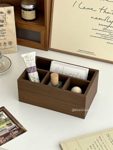 Retro Wooden Desktop Multi-Compartment Storage Box Miscellaneous Cosmetic Organizer Long Rectangle Partition Storage Box