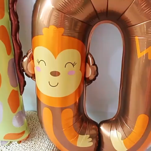Balon Foil Angka Standing 3D Bentuk Hewan ukuran 23 inch Dekorasi Ulang Tahun Angka Karakter Animal Berdiri Harimau Macan Rusa Jerapah Kura-Kura Ular