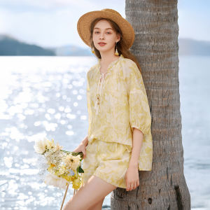 XIANGYING | Summer New Floral Shirt Set Bubble Sleeve Top Short Suit