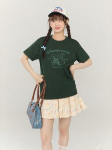 Gbiaior | Cool Feeling Olive Green Straight Shoulder Short Sleeve T-Shirt Summer Casual Top