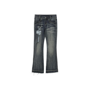 audwyn | Quần Jeans Rách Chéo Co Dãn Ôm Body Mài Mòn Thấp Flared Có Hai Túi