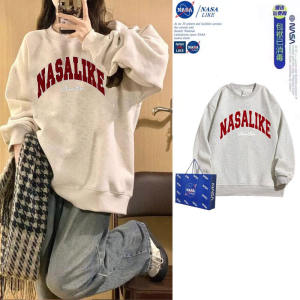 NASA Collaborative Womens Sweatshirt 2023 New Loose Spring Autumn Style Couples Shirt Hong Kong Style Chic American Retro