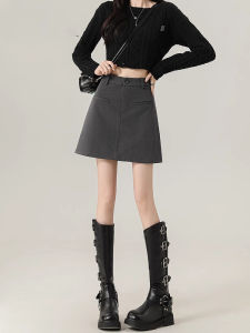 Váy Ngắn Chữ a Màu Xám Cạp Cao Cho Nữ Mùa Thu Phong Cách Mới Váy Ngắn Bó Sát Chống Ánh Sáng Váy Ngắn Chữ a Mùa Thu