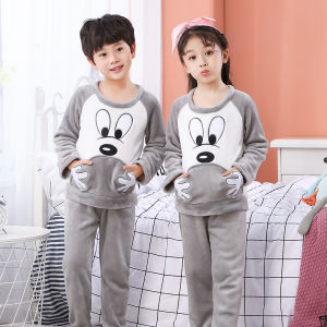Kids Thickened Autumn and Winter Coral Velvet Pajamas Boys and Girls Childrens Clothing Flannel Small Medium Large Baby Homewear Suit