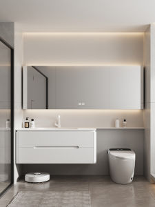 DuPont Corian Bathroom Cabinet Combination Oak Washbasin Face Washing Basin Mirror Cabinet Modern Minimalist Style Customizable